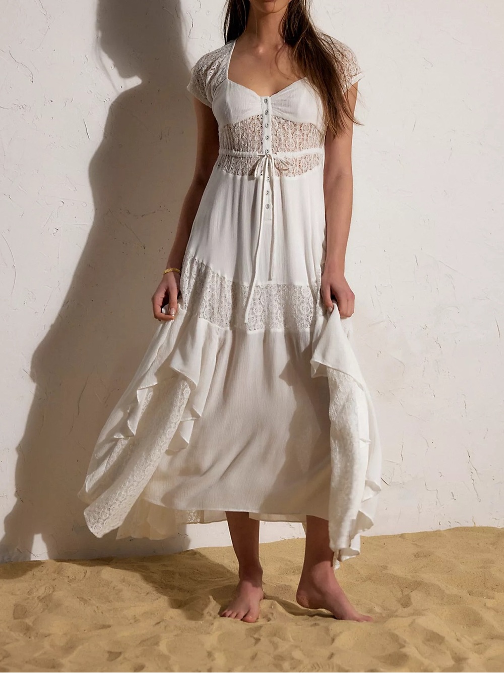 FREE PEOPLE GEORGETTE MAXI DRESS, IVORY- EXTRA SMALL